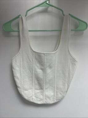 White Structured Panel Crop Tank